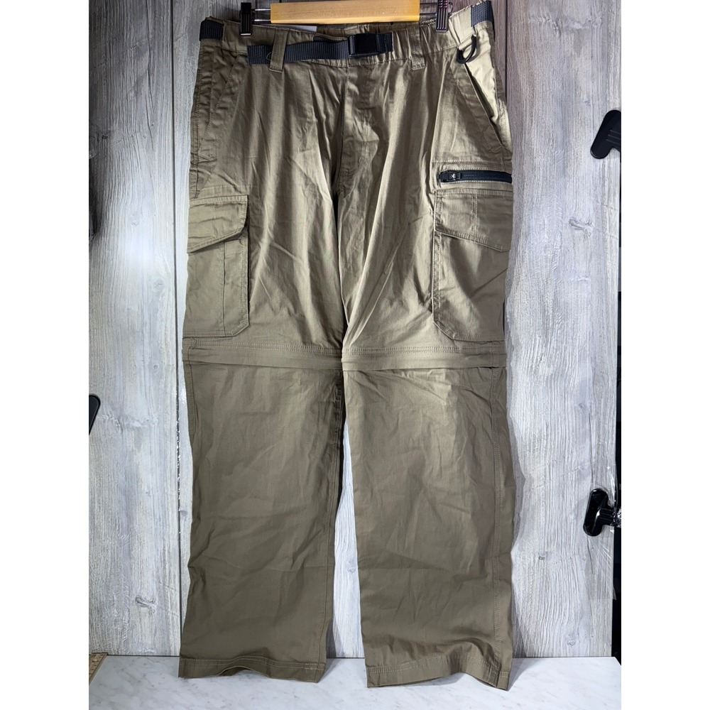 BC Clothing Mens Convertible Cargo Pants Khaki Tan Stretch Hiking Zip Off L x 30